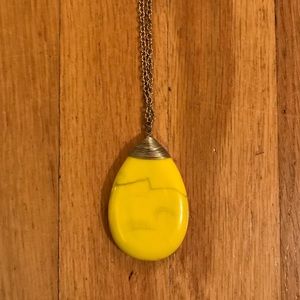 Faux Stone Wire Wrapped Teardrop Pendant Necklace